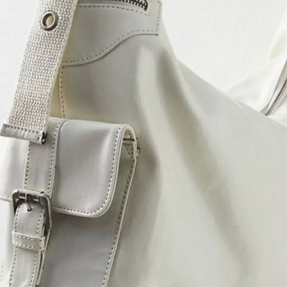 Free People Off The Record Carryall Tote Coated Shiny Canvas Adjustable Strap - Picture 2 of 8